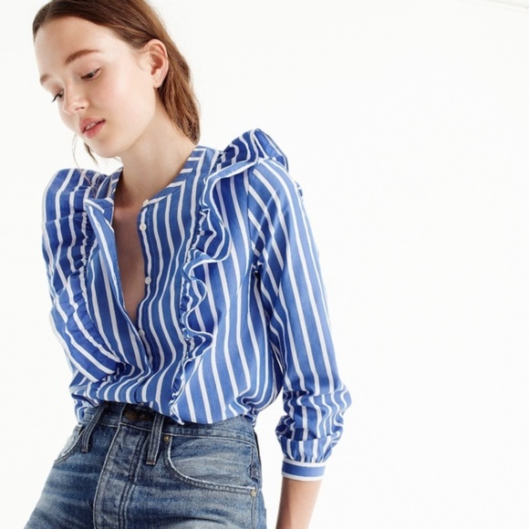 J. Crew Tops - J. Crew Petite Striped Button-up Shirt with Ruffle